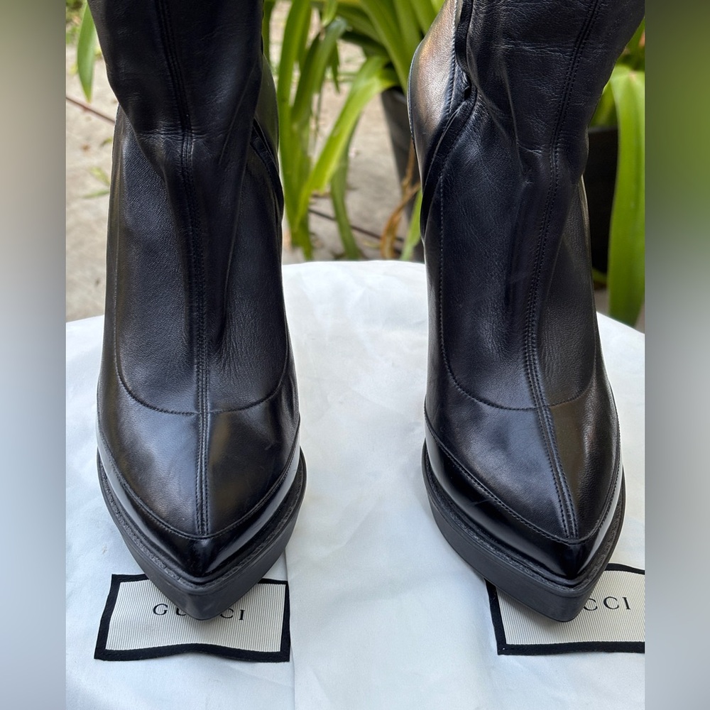Gucci 38 wimbledon black leather platform ankle boots - Picture 3 of 7